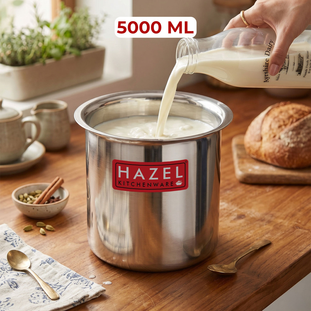 HAZEL Steel Milk Pot | Stainless Steel Milk Boiler Container | Milk Boiling Vessel Gunj for Kitchen, 5000 ML