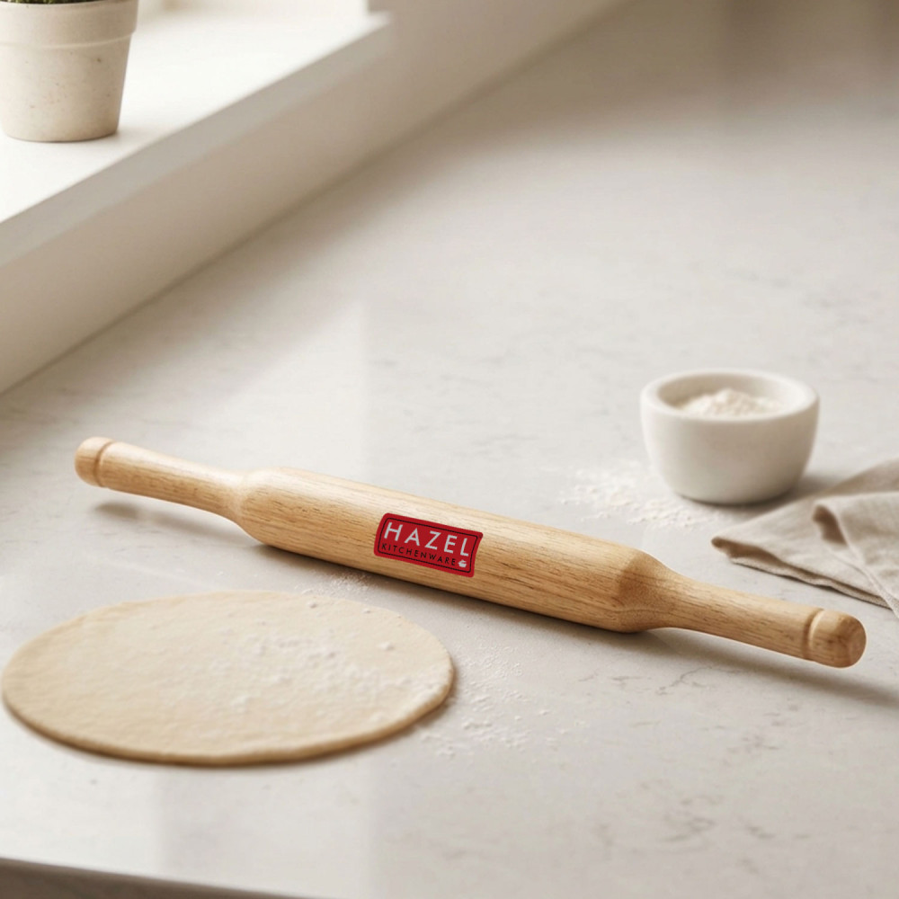 HAZEL Wooden Belan Rolling Pin Sagwan Roti Phulka Dough Roller for Home and Kitchen, 35 cm