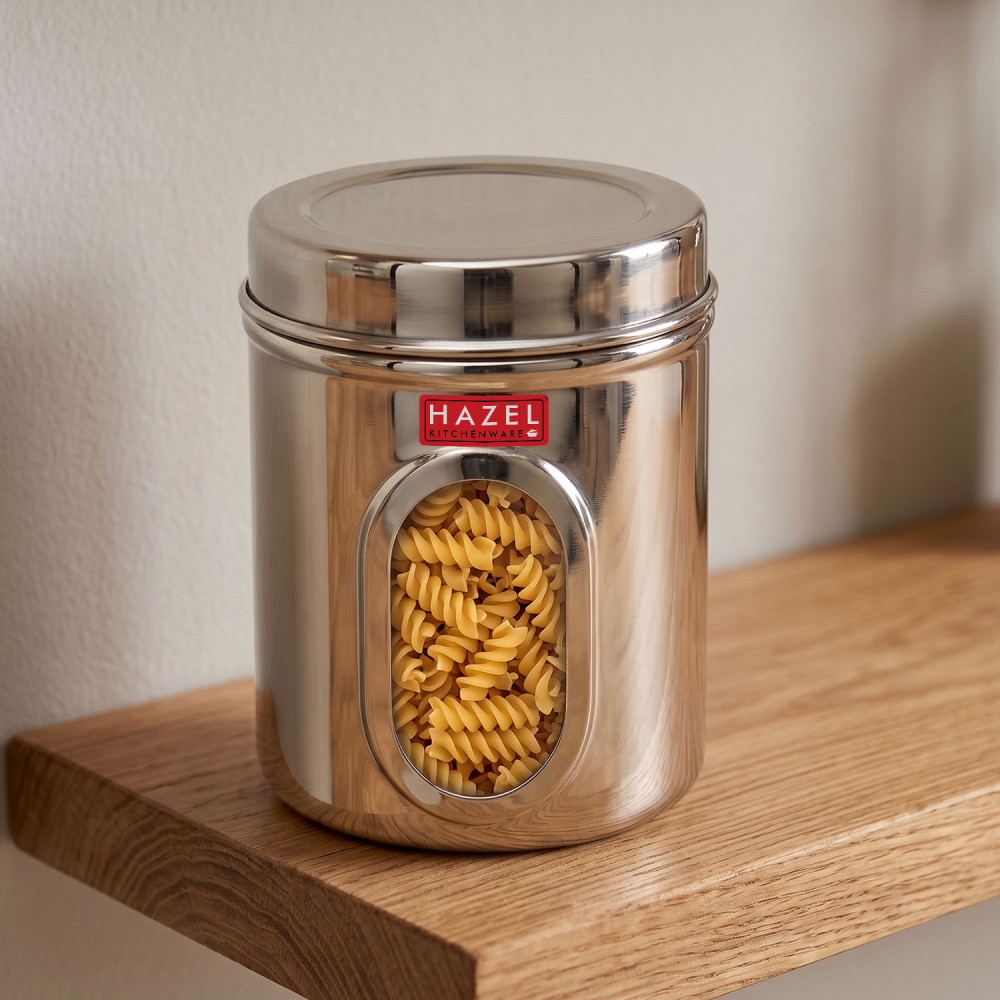 HAZEL Steel Kitchen Storage Containers | Tranparent Air Tight Containers for Storage, 1000 ML