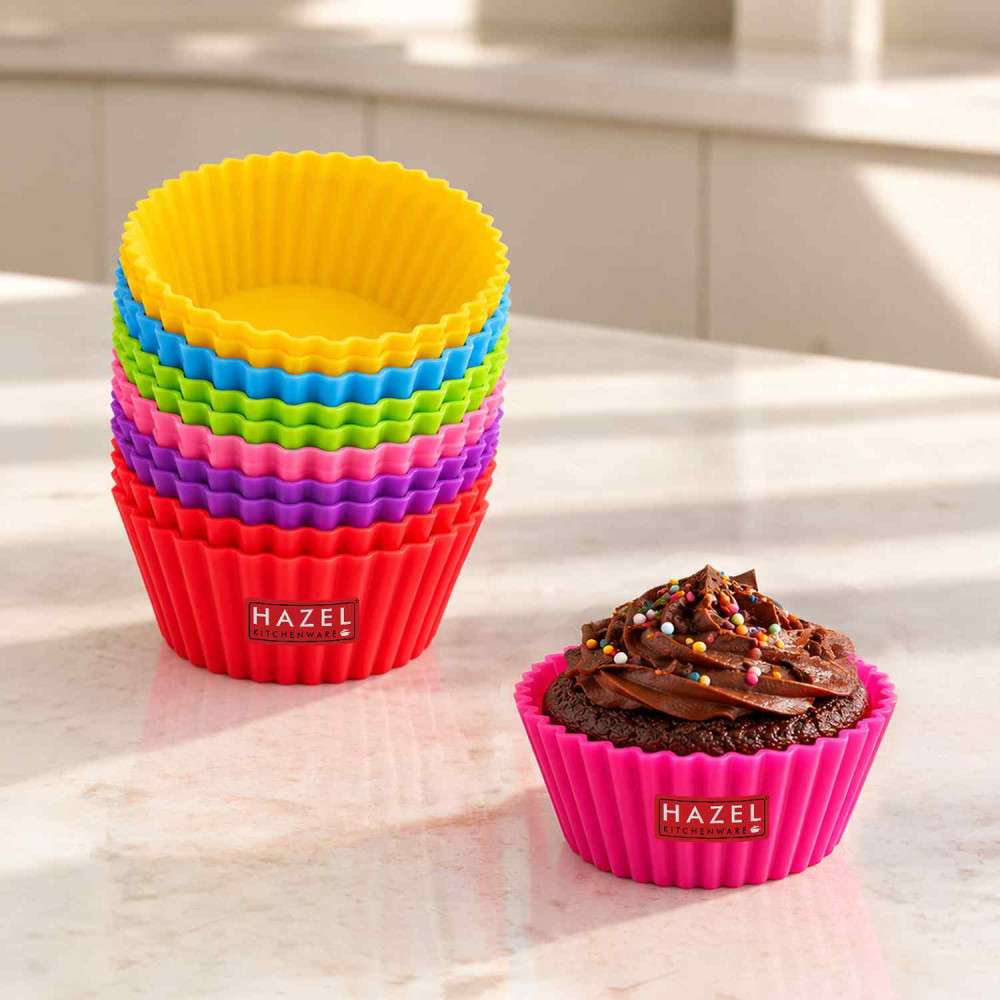 HAZEL Silicone Cupcake Mould Round Set of 12 Pcs | Reusable Silicone Muffin Baking Mold