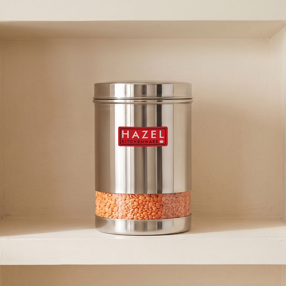 HAZEL Stainless Steel Transparent Glossy Finish See Through Container, Silver, 1 PC, 1700 Ml
