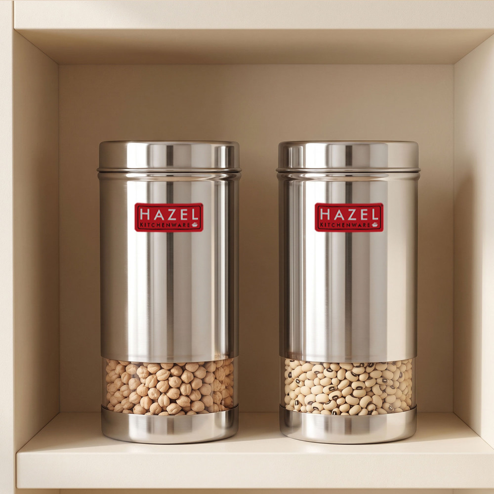 HAZEL Stainless Steel see Through Storage Containers | Refrigerator Storage Container | Stainless Steel Container for Kitchen Storage Set of 2, 500 ML, Silver