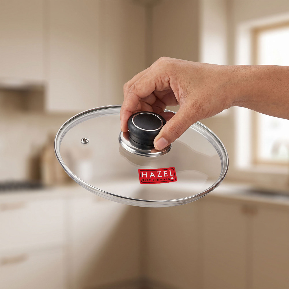 HAZEL Glass Cookware Lid With Knob and Built In Steam Vents, 18.3 cm