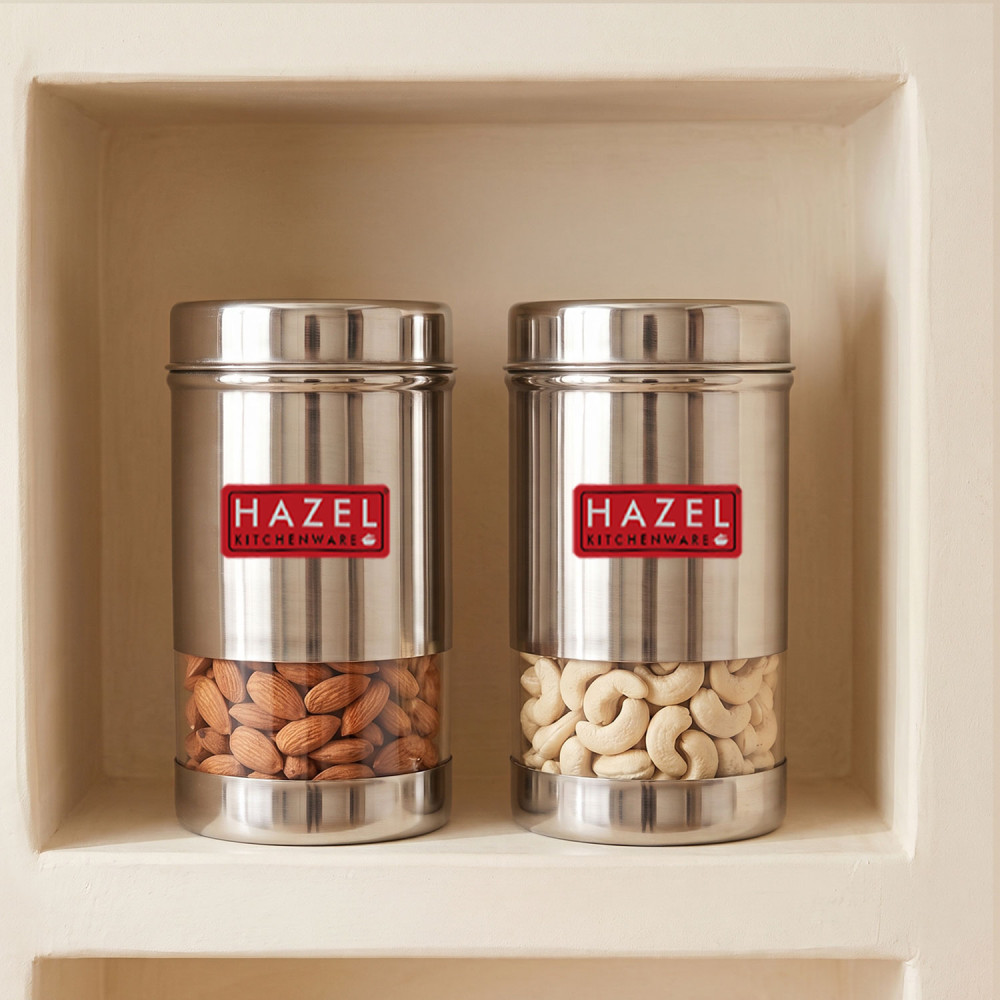 HAZEL Fridge Organizer Kitchen Containers set | Refrigerator Storage Containers | Stainless Steel See Through Storage Containers | Container for Kitchen Storage Set of 2, 400 ML