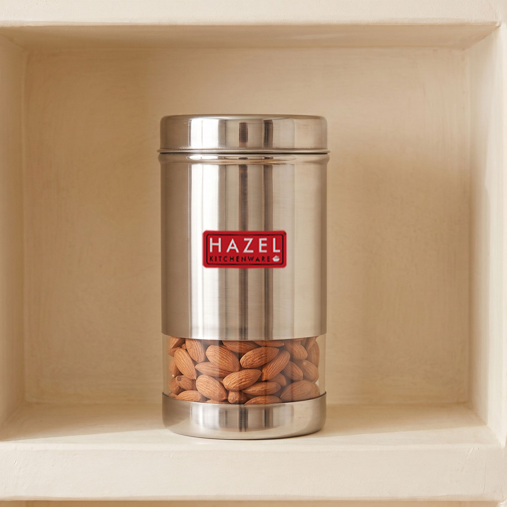 HAZEL Air Tight Container for Storage Containers for Kitchen | Stainless steel See Through Container for Kitchen Container | Fridge Storage Canister | Snacks Storage Container Airtight, 400 ML, Silver
