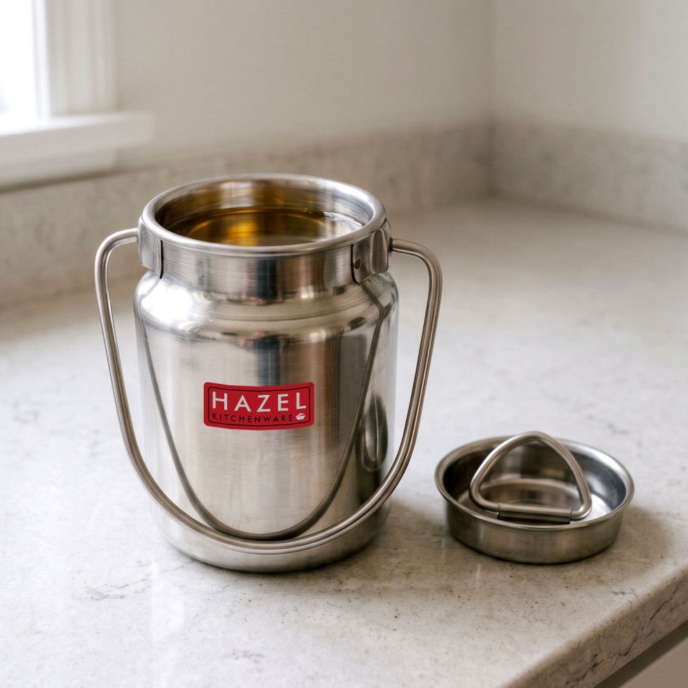 HAZEL Stainless Steel Oil Container for Kitchen | Air Tight Oil Pot Container Storage | Heavy Gauge Oil and Ghee Container | Small Ghee Pot, 250 ML