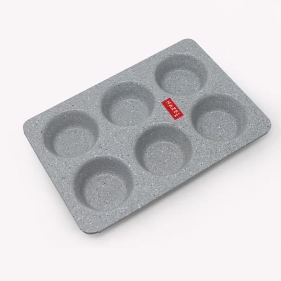 HAZEL Alfa Heavy Gauge Preimium Aluminium Granite Finish Non Stick Microwave Safe Muffin Tray, Grey