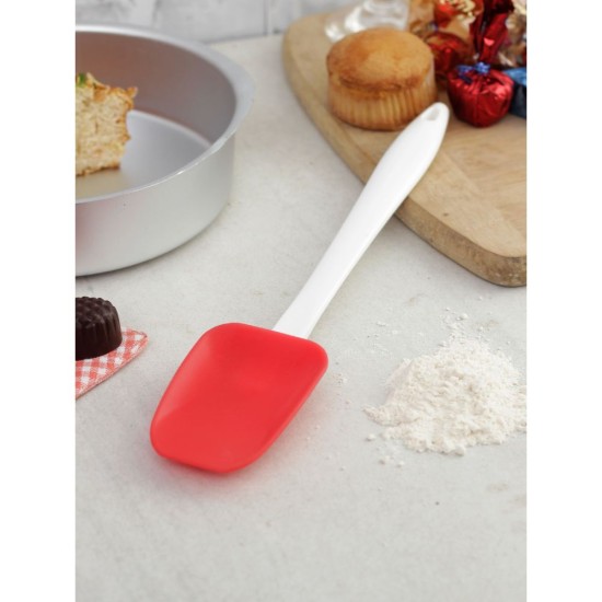 HAZEL Big Silicon Spoonula Spatula with Plastic Handle, Red