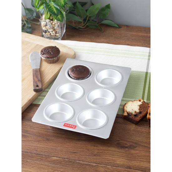 HAZEL Aluminium Silver Muffin Tray & Cup cake - 6 Cavity