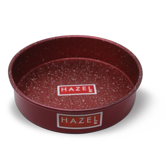 HAZEL Alfa Heavy Gauge Preimium Aluminium Granite Finish Non Stick Microwave Safe Large Round Cake Mould, Red