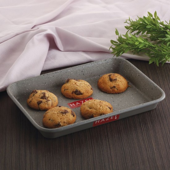 HAZEL Non Stick Cake Tray for Baking | Easy Release Rectangular Baking Tray For Homemade Cake with Granite Finish | Nonstick Burger Serving Tray | Aluminized Steel Cake Baking Tray, Grey