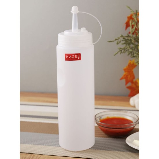 HAZEL Squeeze Bottle With Cap |Sauce Bottle Plastic Food Grade | Tomato Sauce Bottle For Restaurants, Cafeterias, Food Trucks, Picnics, 760 ML, Transparent