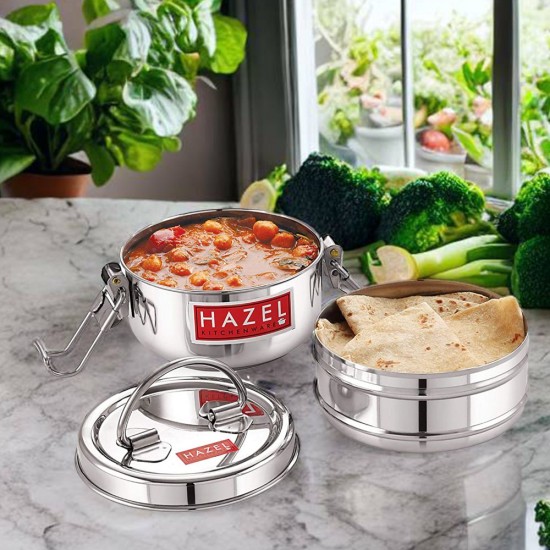 HAZEL Stainless Steel 2 Containers with Locking Clip Tiffin, 450 ML