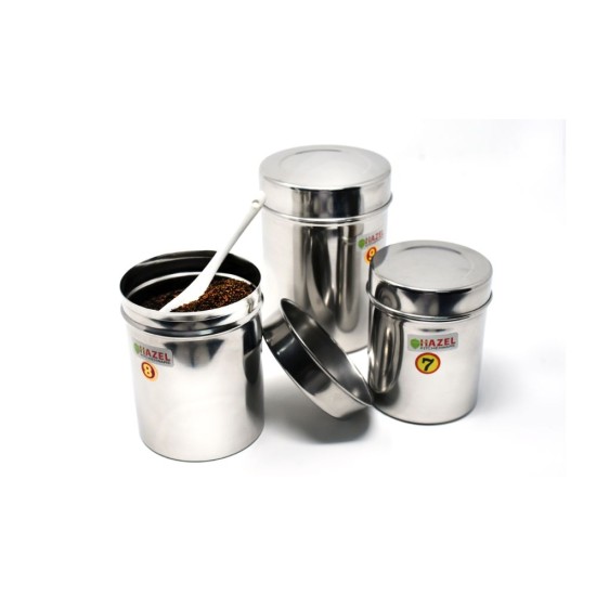 HAZEL Alfa Premium Heavy Gauge Stainless Steel Ubha Dabba Containers Set of 3 Pc, 300 ml, 500 ml, 650 ml, Silver