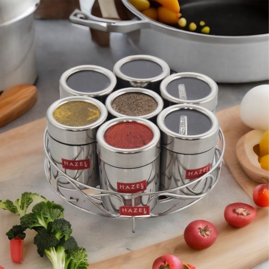 HAZEL Stainless Steel Classic 7 in 1 Masala & Dry Fruit Stand With See Through Lid