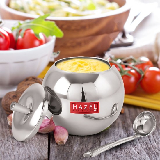 HAZEL Stainless Steel Oil Dispenser with Lid | Oil Ghee Dani with Spoon