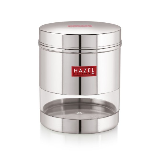 HAZEL Stainless Steel Transparent Wide Mouth See Through Container, Silver, 1 PC, 350 Ml