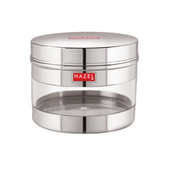 HAZEL Stainless Steel Transparent Wide Mouth See Through Container, Silver, 1 PC, 500 Ml