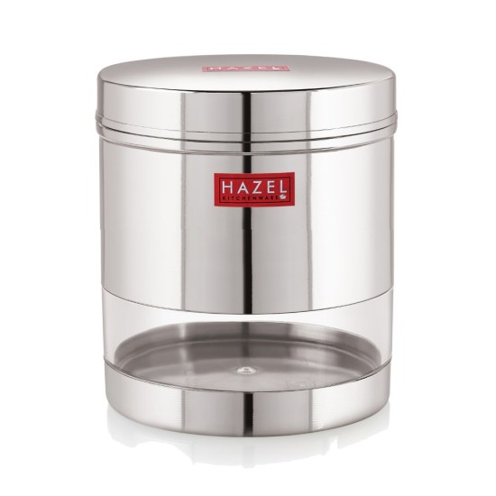 HAZEL Stainless Steel Transparent Wide Mouth See Through Container, Silver, 1 PC, 700 Ml