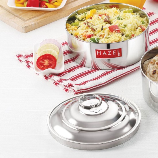 HAZEL Stainless Steel Serving Casserole Flat Bottom Roti Chapati Dabba, 21 cm, 2000 ML, Silver