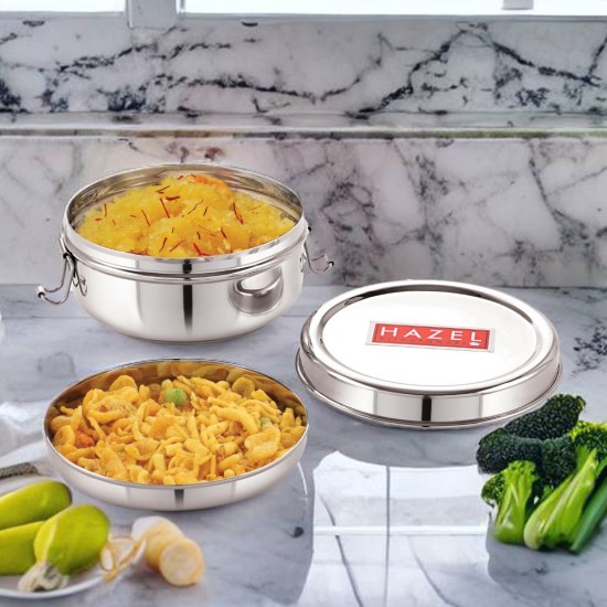 HAZEL Stainless Steel Traditional Design Tiffin Lunch Container with Locking Clip, 500 ML