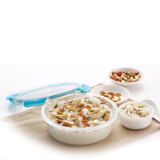 HAZEL Borosilicate Glass Round Airtight & Leaf Proof Container 950 ml