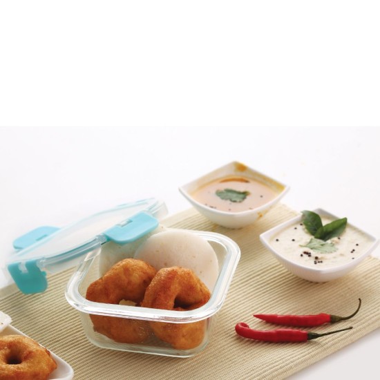 HAZEL Borosilicate Glass Square Airtight & Leaf Proof Container 320 ml