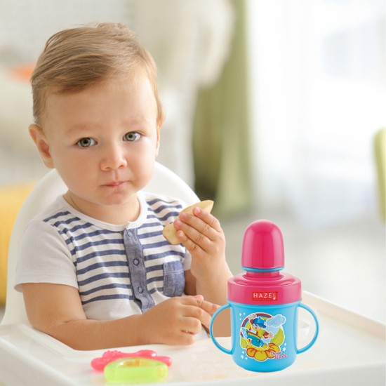 HAZEL Leak Proof Inner Stainless Steel Water Bottle For Kids | Air Tight Bottle For Kids | Small Kids Food Grade Sipper Bottle with Multi Layered Lid, 240 ML, Pink and Sky Blue