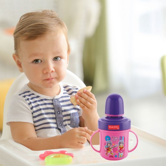 HAZEL Leak Proof Inner Stainless Steel Water Bottle For Kids | Air Tight Bottle For Kids | Small Kids Food Grade Sipper Bottle with Multi Layered Lid, 240 ML, Purple and Pink