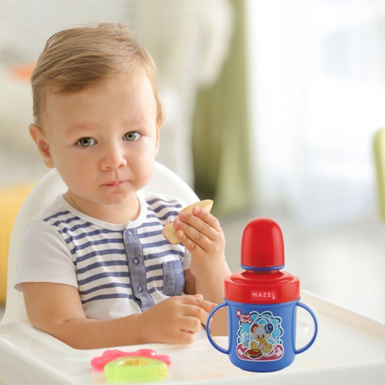 HAZEL Leak Proof Inner Stainless Steel Water Bottle for School Kids | Multi Lid Plastic Sipper Bottle For School Children | Small Kids BPA Free Bottle, 240 ML, Red and Blue