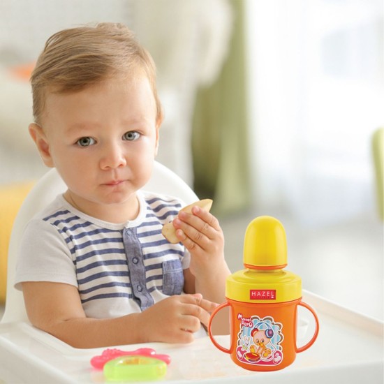 HAZEL Leak Proof Inner Stainless Steel Water Bottle for School Kids | Multi Lid Plastic Sipper Bottle For School Children | Small Kids BPA Free Bottle, 240 ML, Yellow and Orange