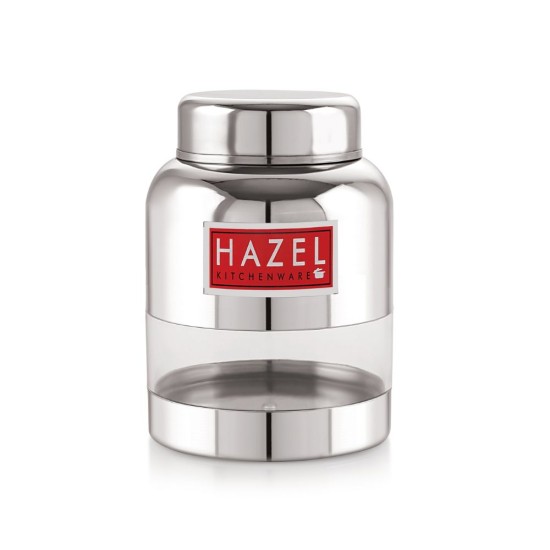 HAZEL Stainless Steel Kitchen Containers with Airtight Lid I Barni Shape Transparent Container with Glossy Finish | See Through Multipurpose Storage Box for Kitchen, 600 ML