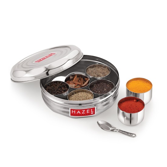 HAZEL Stainless Steel Masala Box, Dabba, Spice Container, Diameter: 18.5 cm