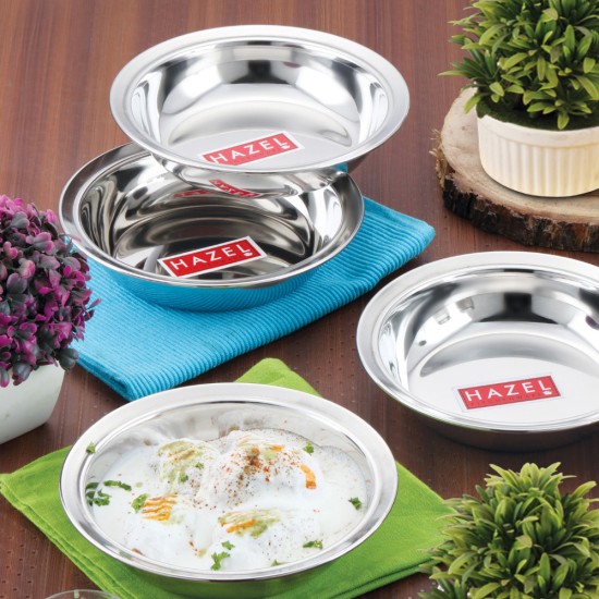 HAZEL Steel Dahi wada Mixing Bowl Set of 4 19 cm X 4.5 cm 600 ml