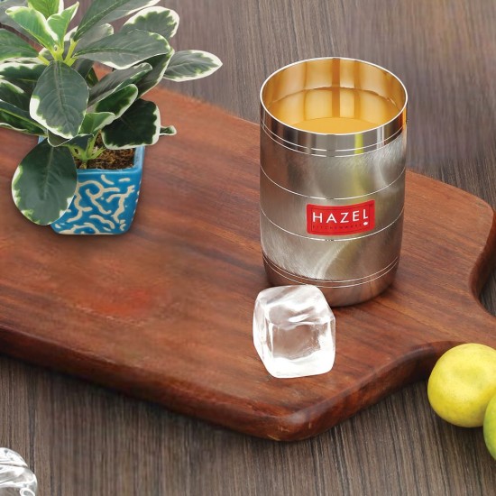 HAZEL Drinking Glasses Set of 1 | Stainless Steel Unbreakable Glass Set with Glossy Finish Design & Dishwasher Safe, 350 ML