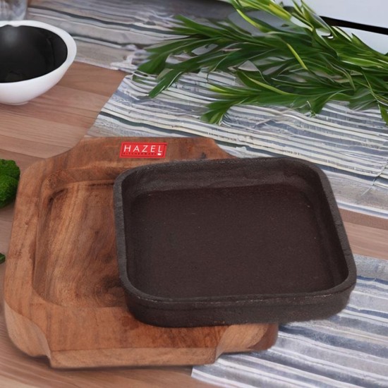 HAZEL Sizzling Brownie Plate / Tray With Wooden Base Square 5 Inch