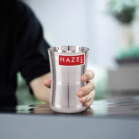 HAZEL Stainless Steel Damru Shape Jumbo Water Lassi Glass, 650 ML