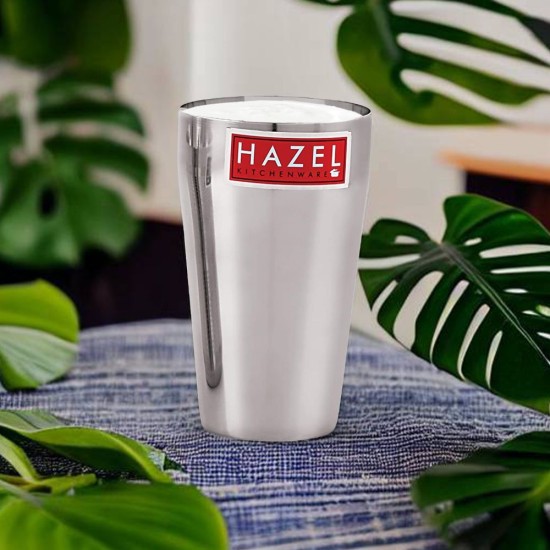 GK Global Kitchen Stainless Steel Drinking Glasses Tumbler 2-Pack - Hammered Tall Lassi Metal Cups 730ml, Dishwasher Safe, Silver