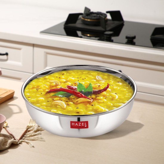 HAZEL Premium Stainless Steel Kadai Without Handle I Heavy Gauge Steel Kadai, 1000 ML I Stainless Steel Cookware & Serveware | Multipurpose Tasra for Daily Use