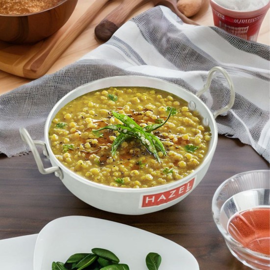 HAZEL Aluminium Deep Frying Pan | Induction Base Kadai for Indian Cooking with Handle, 2300Ml-Silver