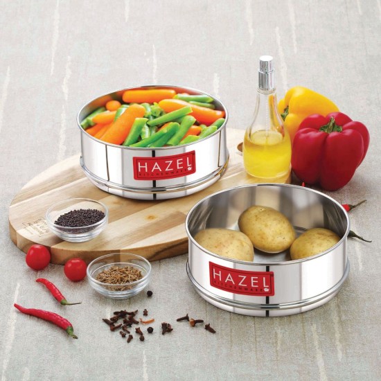 HAZEL Alfa Stainless Steel Stackable Separator Dabba For 6 Ltr Pressure Cooker - 16.5 Cm, Silver, Set Of 2, 6 Liter
