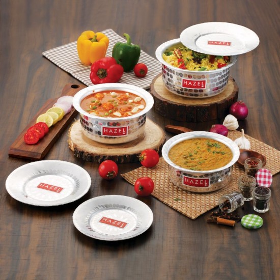HAZEL Aluminium Hammered Tope Set with Lid I Patila Set of 3, 900 ML, 1.2L, 1.5L | Food-Grade Aluminium Kitchen Utensils for Traditional Indian Cooking I Utensils Set for Kitchen