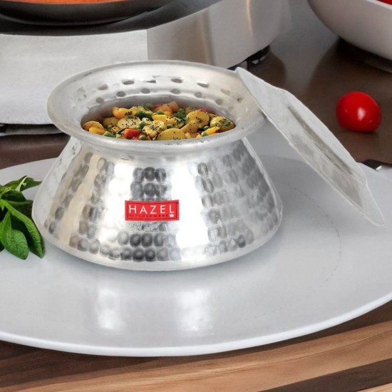HAZEL Aluminium Hammered Finish Kadhai Handi, 950 ml, Silver