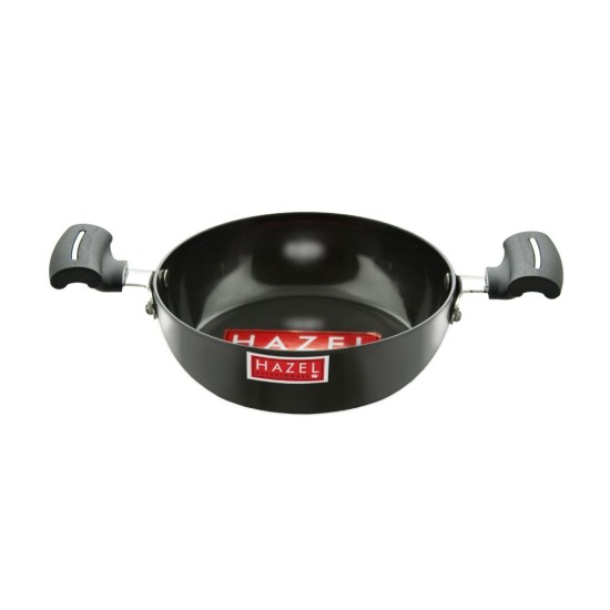 HAZEL Hard Anodized Kadai I Small Kadai for Deep Frying, 1.2 LTR with 3 mm Thickness I Aluminium Induction Kadhai | Hard Anodized Cookware Set with Induction Base Kadai, Black