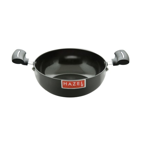 HAZEL 3 mm Hard Anodised Kadai Deep Aluminium Anodized Frying Kadhai with Induction Base, 3500 ml, 24 cm, Black