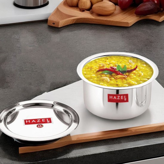 HAZEL Utensils Set for Kitchen | Steel Tope Set with Lid and Heavy Gauge Round Bottom, Set of 1, 1500 ml | Boiling Vessels, Multipurpose Steel Bhagona