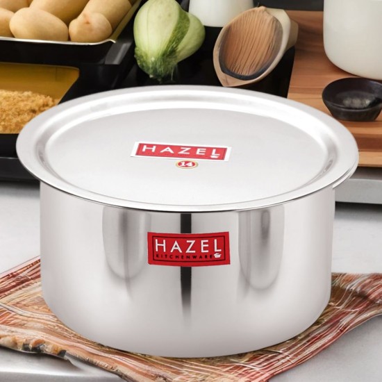 HAZEL Utensils Set for Kitchen | Steel Tope Set with Lid and Heavy Gauge Round Bottom, Set of 1, 3000 ml | Boiling Vessels, Multipurpose Steel Bhagona