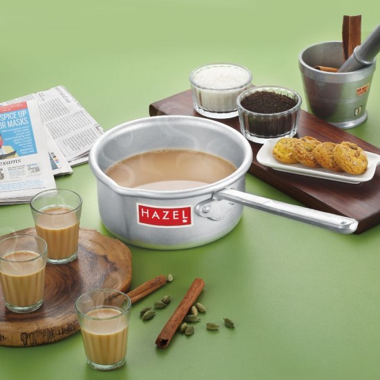 HAZEL Aluminium Milk Tea Pan Pot Sauce Pan Premium 14 Gauge Hotelware Saucepan, 9 cm, 2100 ML