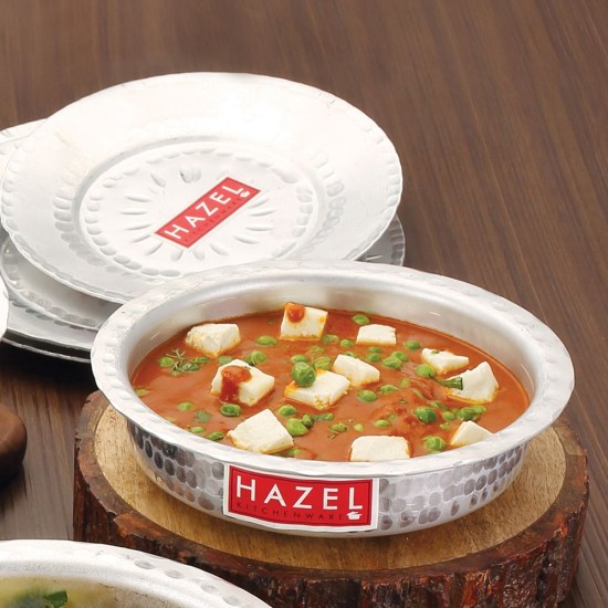 HAZEL Aluminium Langdi Patila Pot with Lid Hammered Finish Round Bottom Boiling Tope Vessels Bhagona Dekchi, 20 cm, 900 ML Silver