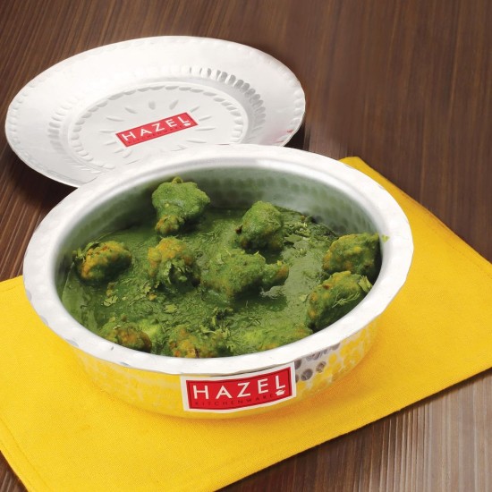 HAZEL Aluminium Langdi Patila Pot with Lid Hammered Finish Round Bottom Boiling Tope Vessels Bhagona Dekchi, 23 cm, 1700 ML